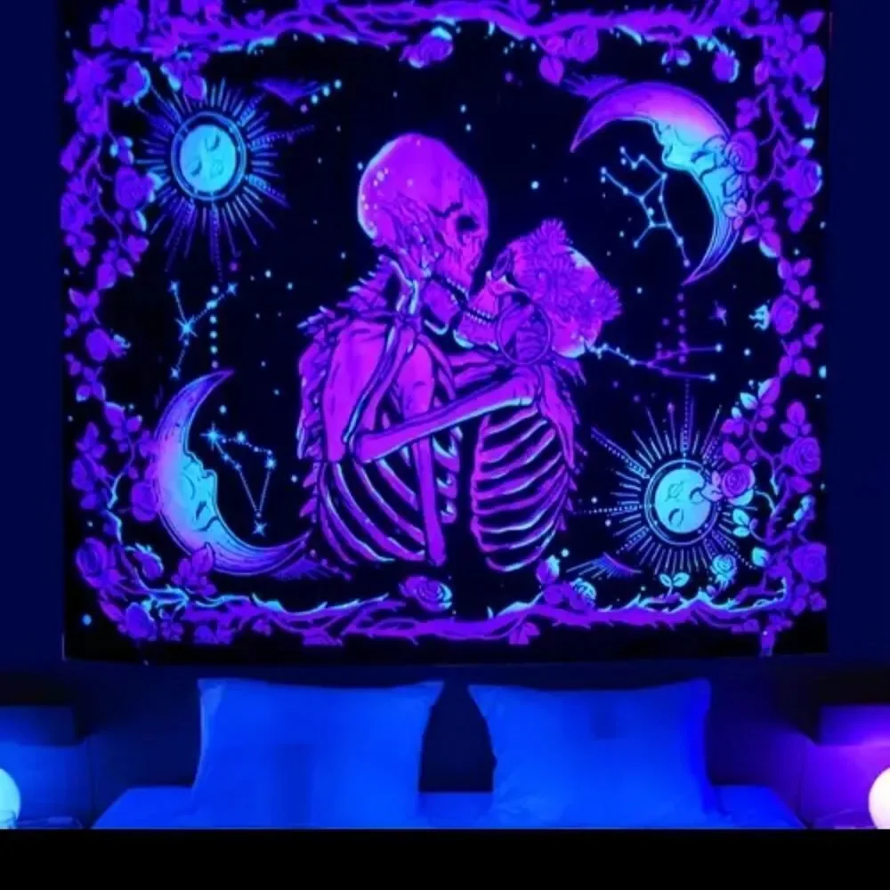 Blacklight Skeleton lovers Tapestry wall decor
